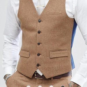 HARRY BROWN Tweed Waistcoat Vest Camel Brown Wool Blend Chest 46